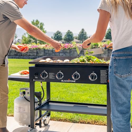 Blackstone 36 Inch Gas Griddle Cooking Station 4 Burner Flat Top Gas Grill Propane Fuelled Restaurant Grade Professional 36” Outdoor Griddle Station with Side Shelf (1554)